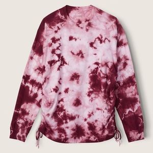 PINK by Victoria's Secret Ruched Campus Long Sleeve Tee, Maroon Tie Dye, Medium